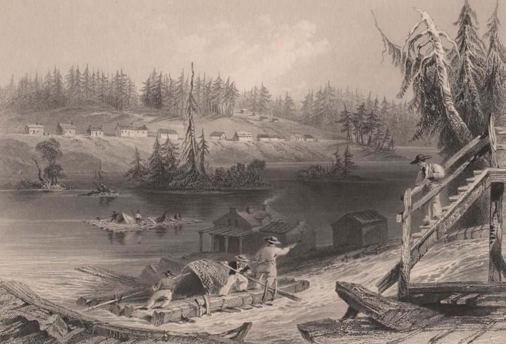 CANADA. Timber slide at Les Chats, Ottawa River. Raft. BARTLETT 1842 old print